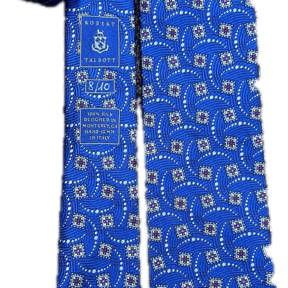 Robert Talbott Seven Fold Silk Tie Numbered 8 of 10 Blue w/ Yellow Red & Pink